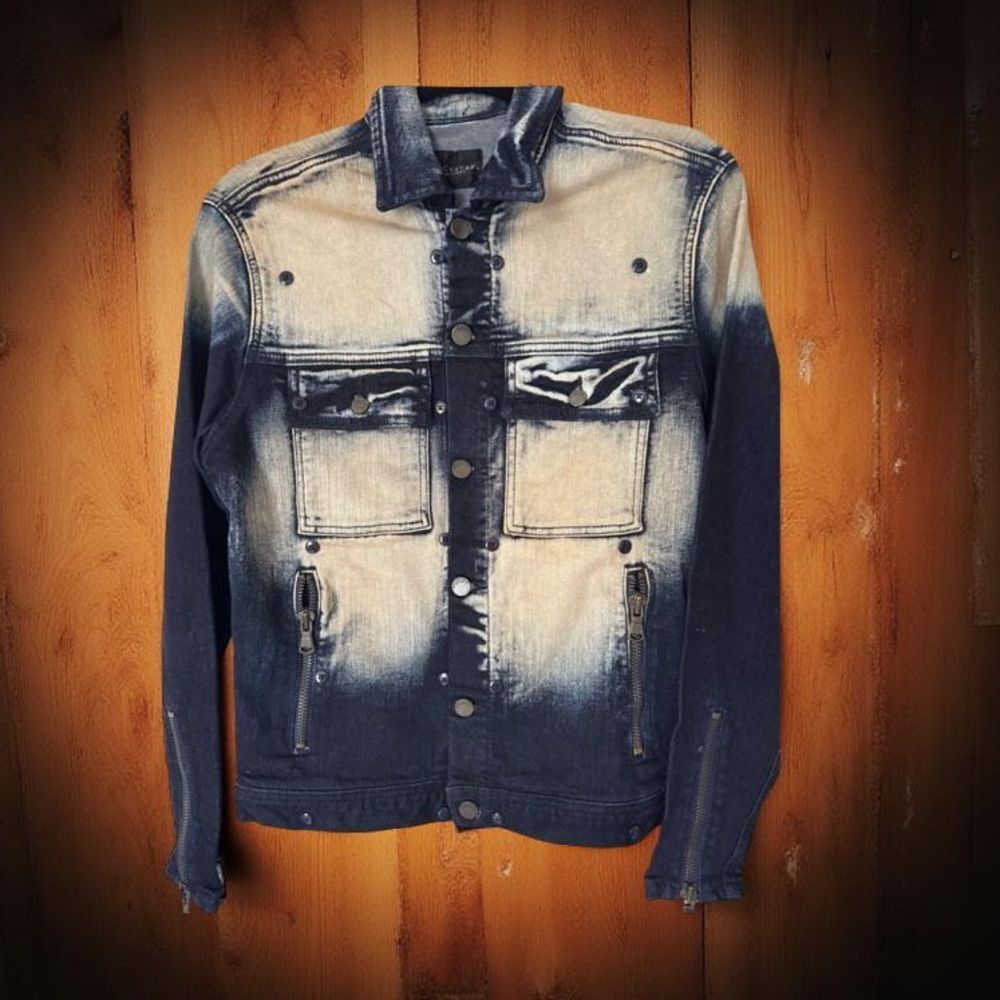 Rockstar Denim Jacket Men's Small Black Bleached Distressed Streetwear NWT